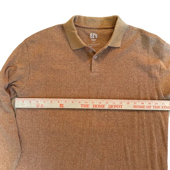 Vintage EZs Mens Long Sleeve Knit Polo Grandpa Shirt Retro Leisure Brown - Picture 5 of 7